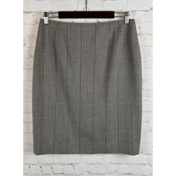 ESCADA wool herringbone white black red pencil straight skirt size EU 42 US 12 - Picture 1 of 9